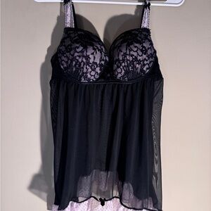 Elegant Black and Pink Lace Babydoll